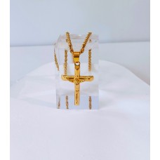 Ατσάλινο κολιέ με χρυσό Εσταυρωμένο πάνω σε χρυσό σταυρό με χρυσή αλυσίδα STN21 